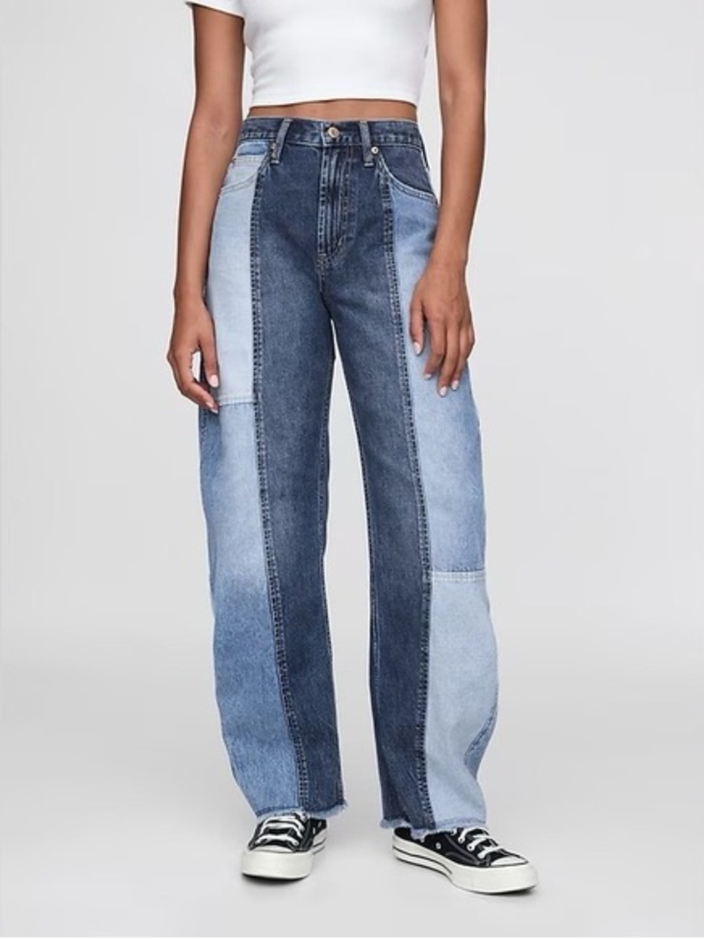 Gap High Rise Patchwork Barrel Jeans – Size 00 petite – 100% Cotton